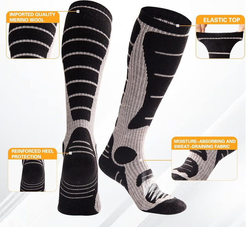 NOVAYARD Merino Wool Ski Socks Thermal Knee High Winter Snowboarding Socks for Men & Women 2 Pairs - Image 3